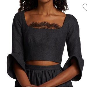 Rosie Assoulin Enchante wool crop  top with lace dark gray size 2 fits XS/S
